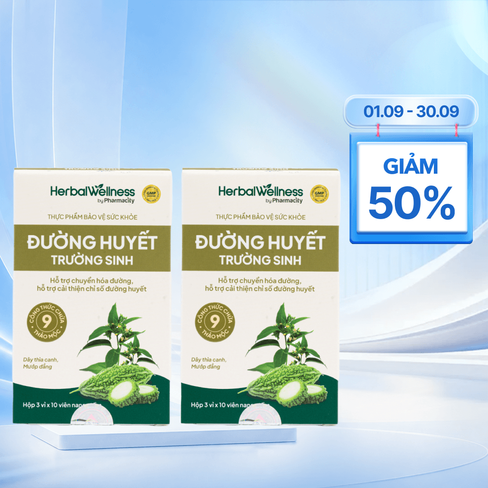 Combo 2 hộp Viên uống Herbal Wellness Đường Huyết Trường Sinh hỗ trợ chuyển hóa đường (Hộp 30 viên)
