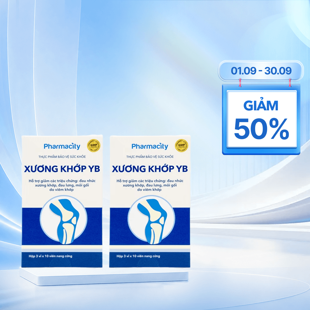 Combo 2 Hộp Viên uống Pharmacity Xương Khớp YB hỗ trợ giảm triệu chứng đau nhức xương khớp (Hộp 30 viên nang cứng)