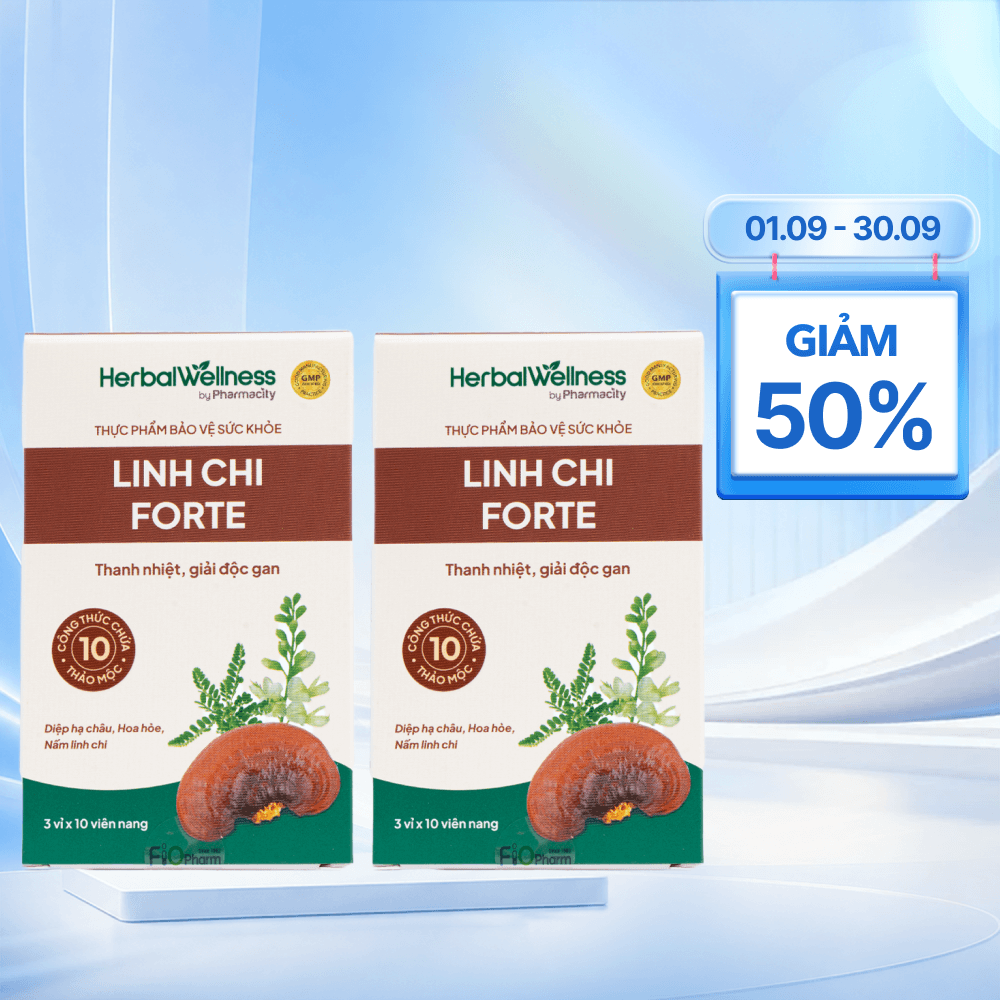 Combo 2 Hộp Viên uống Herbal Wellness Linh Chi Forte hỗ trợ thanh nhiệt, tăng cường chức năng gan (Hộp 30 viên)