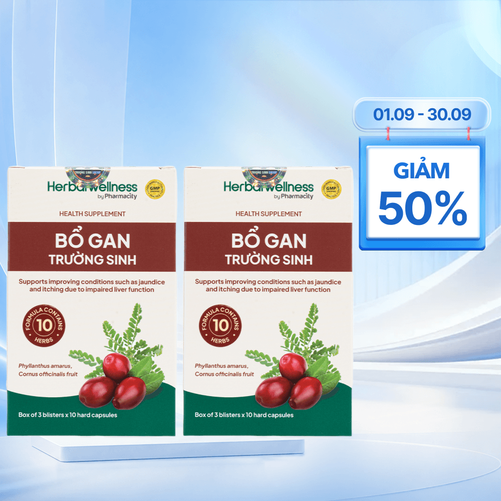 Combo 2 hộp Viên uống Herbal Wellness Bổ Gan Trường Sinh hỗ trợ cải thiện chức năng gan (Hộp 30 viên)