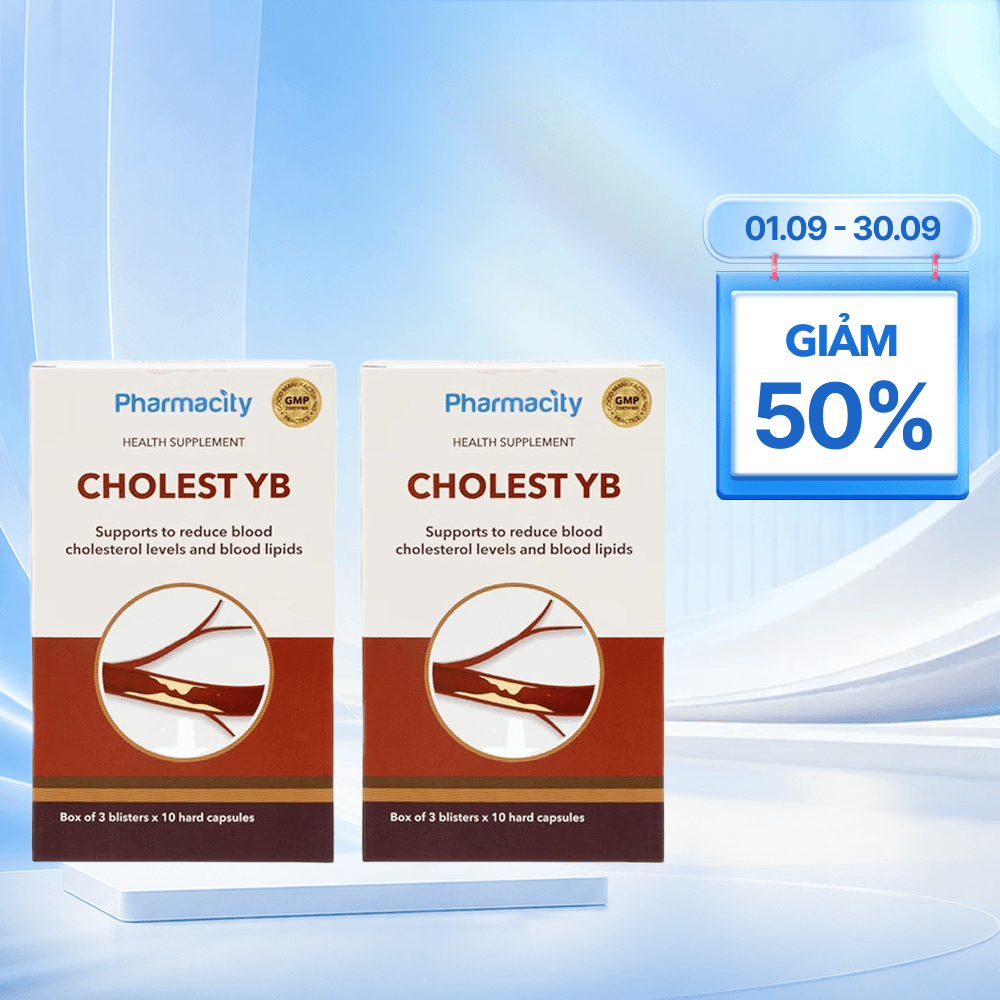 Combo 2 hộp Viên uống Pharmacity Cholest YB hỗ trợ giảm cholesterol máu, giảm mỡ máu (Hộp 30 viên nang cứng)