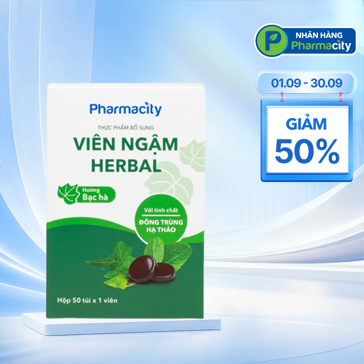 Viên ngậm Herbal Pharmacity Hương Bạc Hà (Hộp 50 túi x 1 viên)