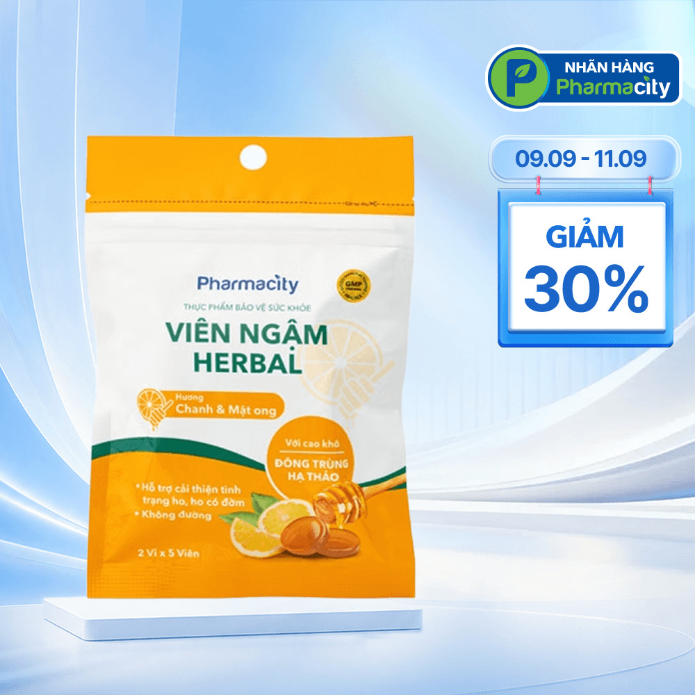 Viên ngậm Herbal hương chanh muối dịu họng, giảm ho (2 vỉ x 5 viên)