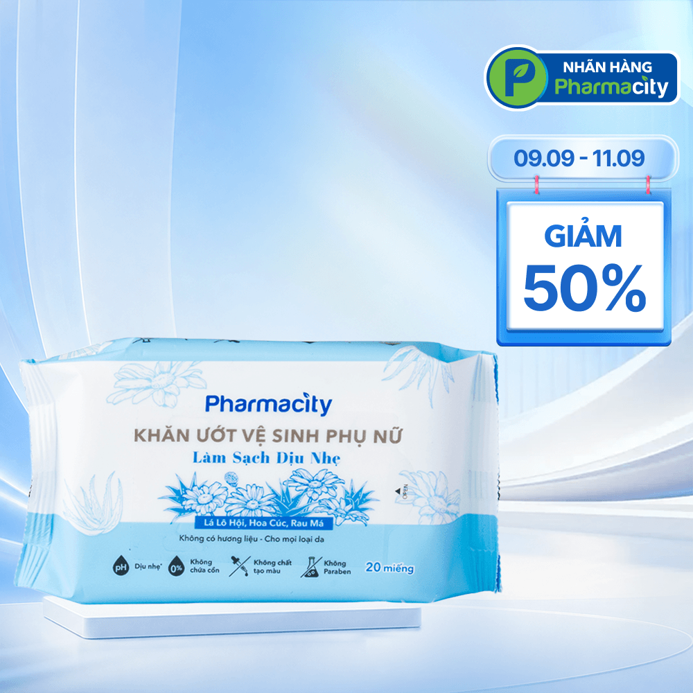 Khăn ướt vệ sinh phụ nữ Pharmacity làm sạch dịu nhẹ (20 miếng)