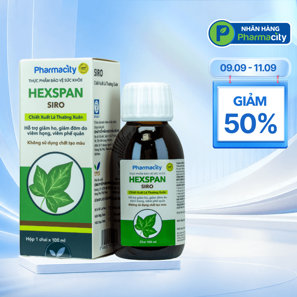 Hexspan Siro Cao Khô Lá Thường Xuân hỗ trợ giảm ho, giảm đờm do viêm họng, viêm phế quản (Chai 100ml)
