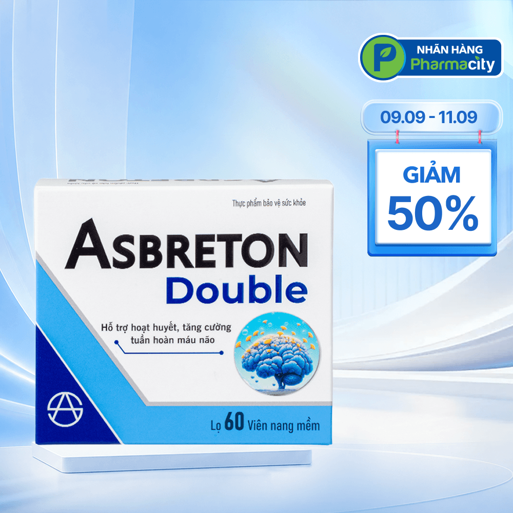 Thực phẩm bảo vệ sức khỏe Asbreton double hỗ trợ hoạt huyết, tăng cường tuần hoàn máu não (Hộp 60 viên)