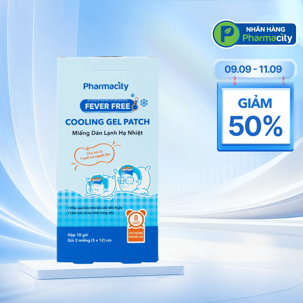 Miếng dán lạnh hạ nhiệt người lớn Pharmacity 5cm x 12cm (Hộp 10 gói x 2 miếng)