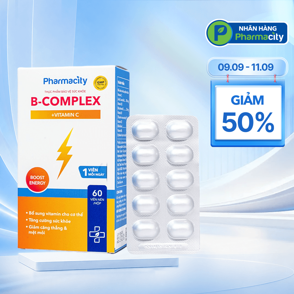 Viên uống Pharmacity B-Complex + Vitamin C bổ sung vitamin, tăng cường sức khỏe (Hộp 60 viên)