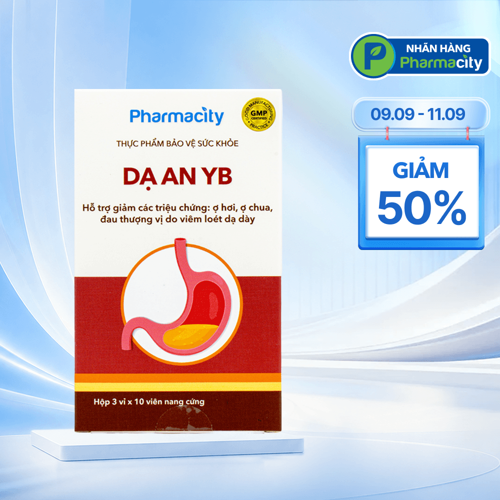 Pharmacity Dạ An YB hỗ trợ giảm viêm loét dạ dày (30 viên nang)