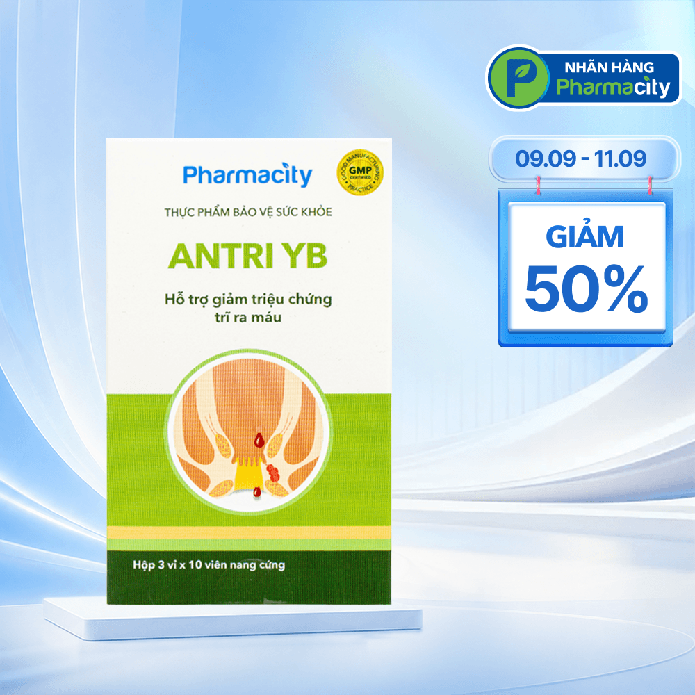 Viên uống Pharmacity ANTRI YB hỗ trợ giảm triệu chứng trĩ ra máu (Hộp 30 viên nang cứng)
