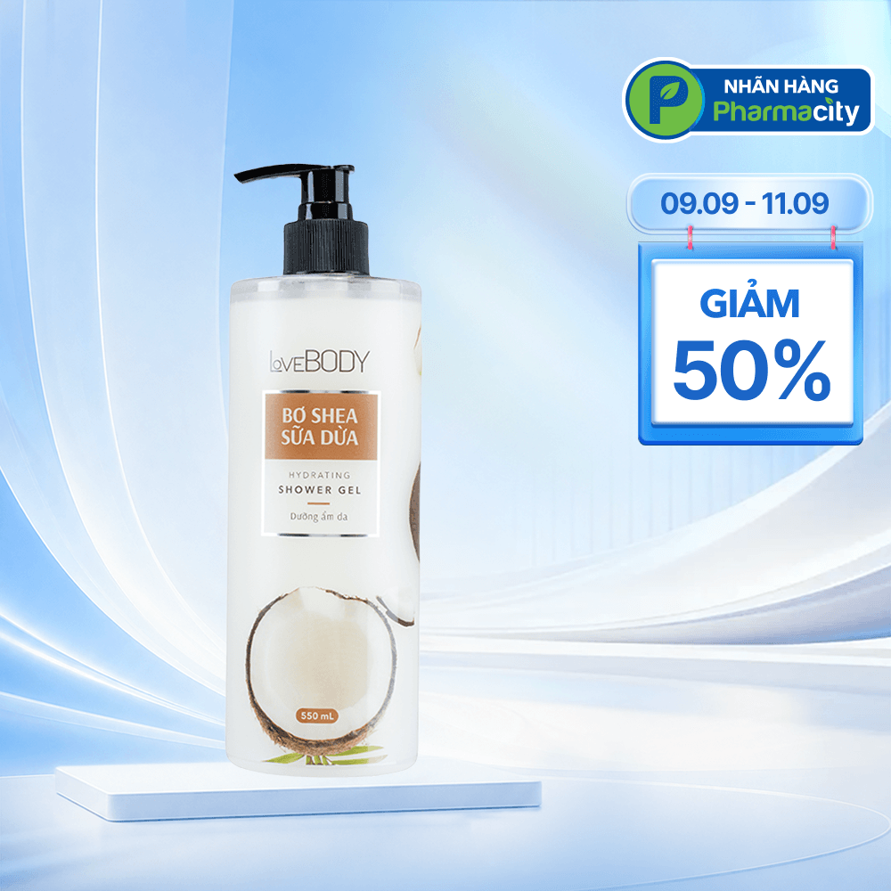 Sữa tắm Hương Bơ Shea Sữa Dừa Lovebody làm sạch da, không gây khô da 550g
