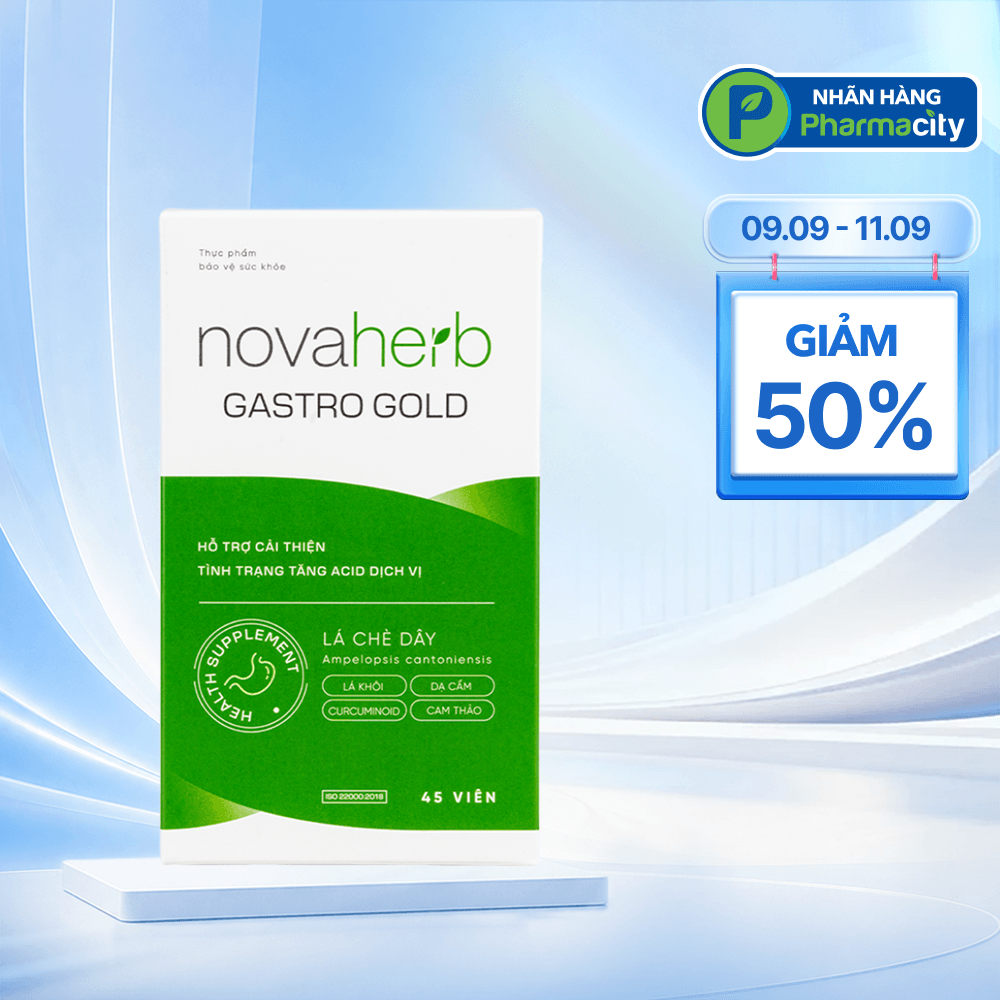 Novaherb Gastro Gold Hỗ Trợ Giảm Acid, Viêm Lóet Dạ Dày (45 Viên)