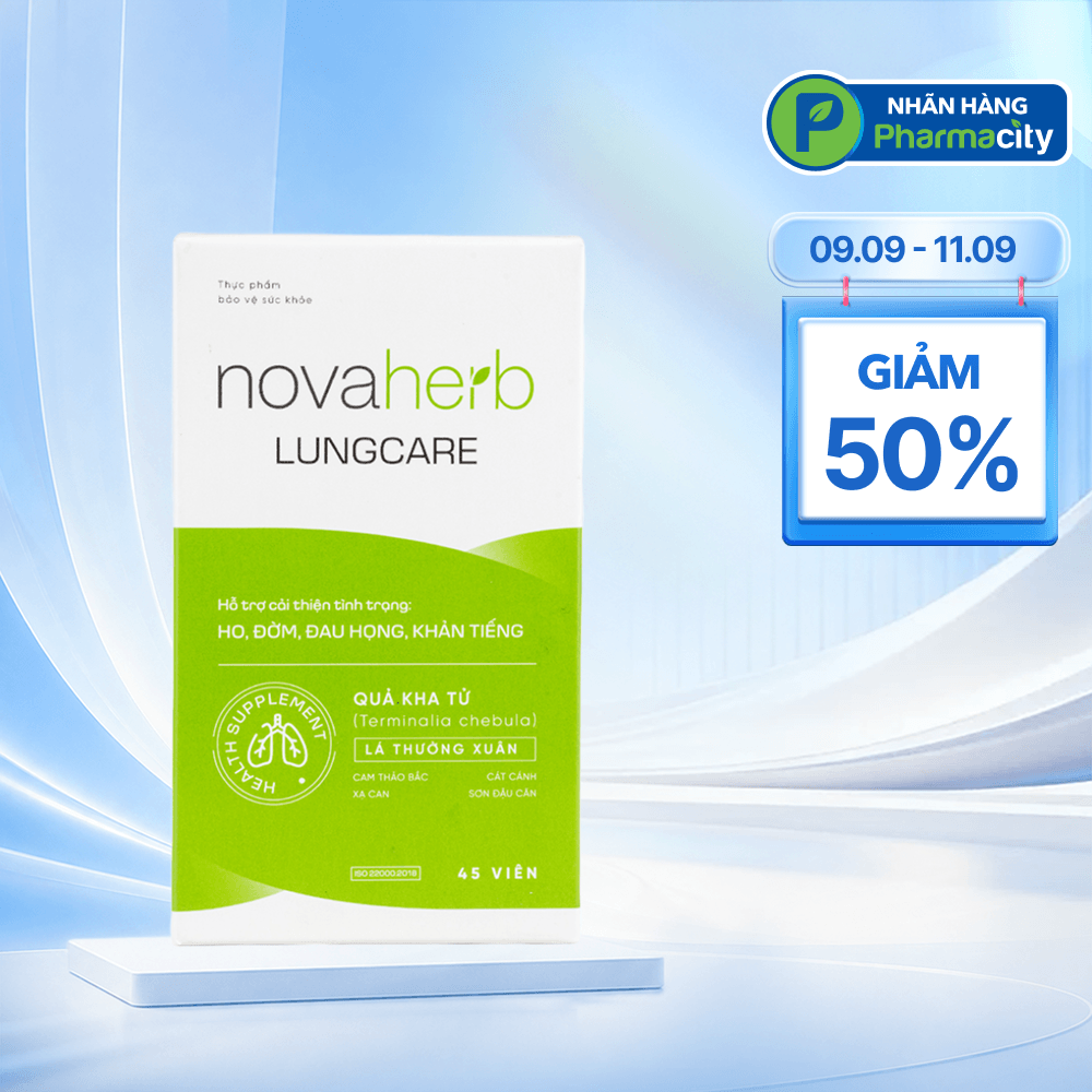 Novaherb Lung Care Hỗ Trợ Giảm Ho Đờm, Đau Họng, Khản Tiếng (Hộp 45 Viên)