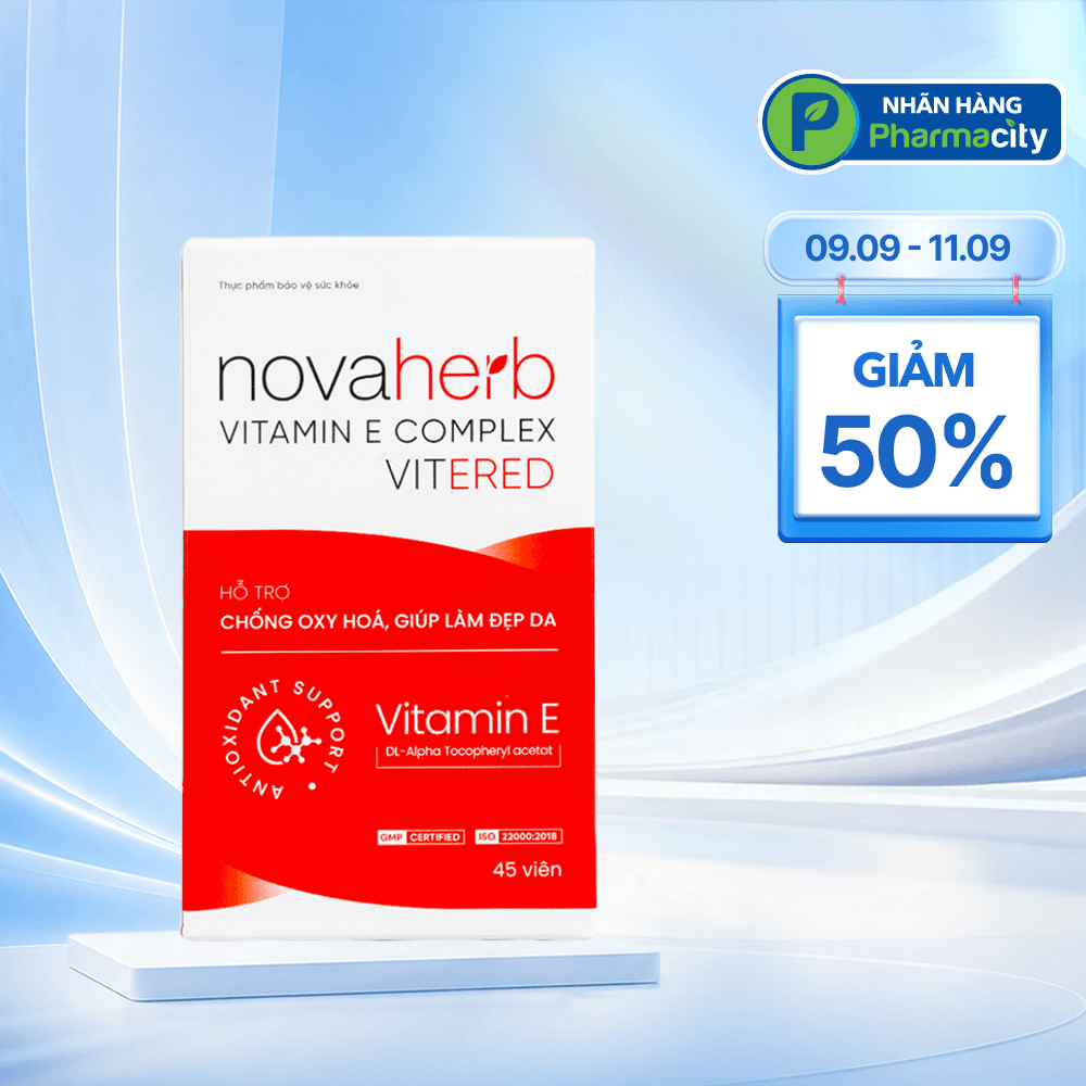 Novaherb Vitamin E Complex Vitered Hỗ Trợ Chống Oxy Hóa, Làm Đẹp Da (Hộp 45 Viên)