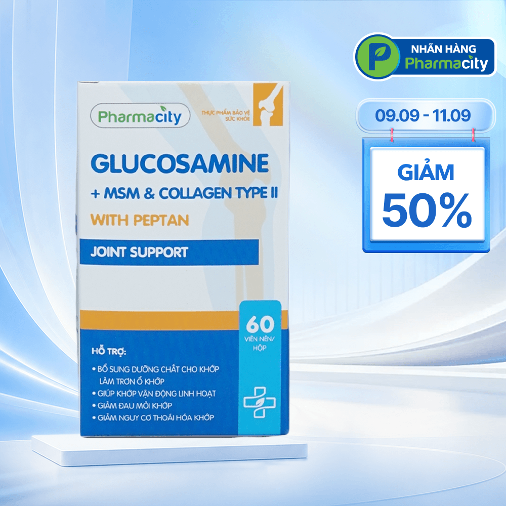 Viên uống Pharmacity Glucosamine + MSM & Collagen Type II - Joint Support hỗ trợ làm trơn ổ khớp (60 viên)
