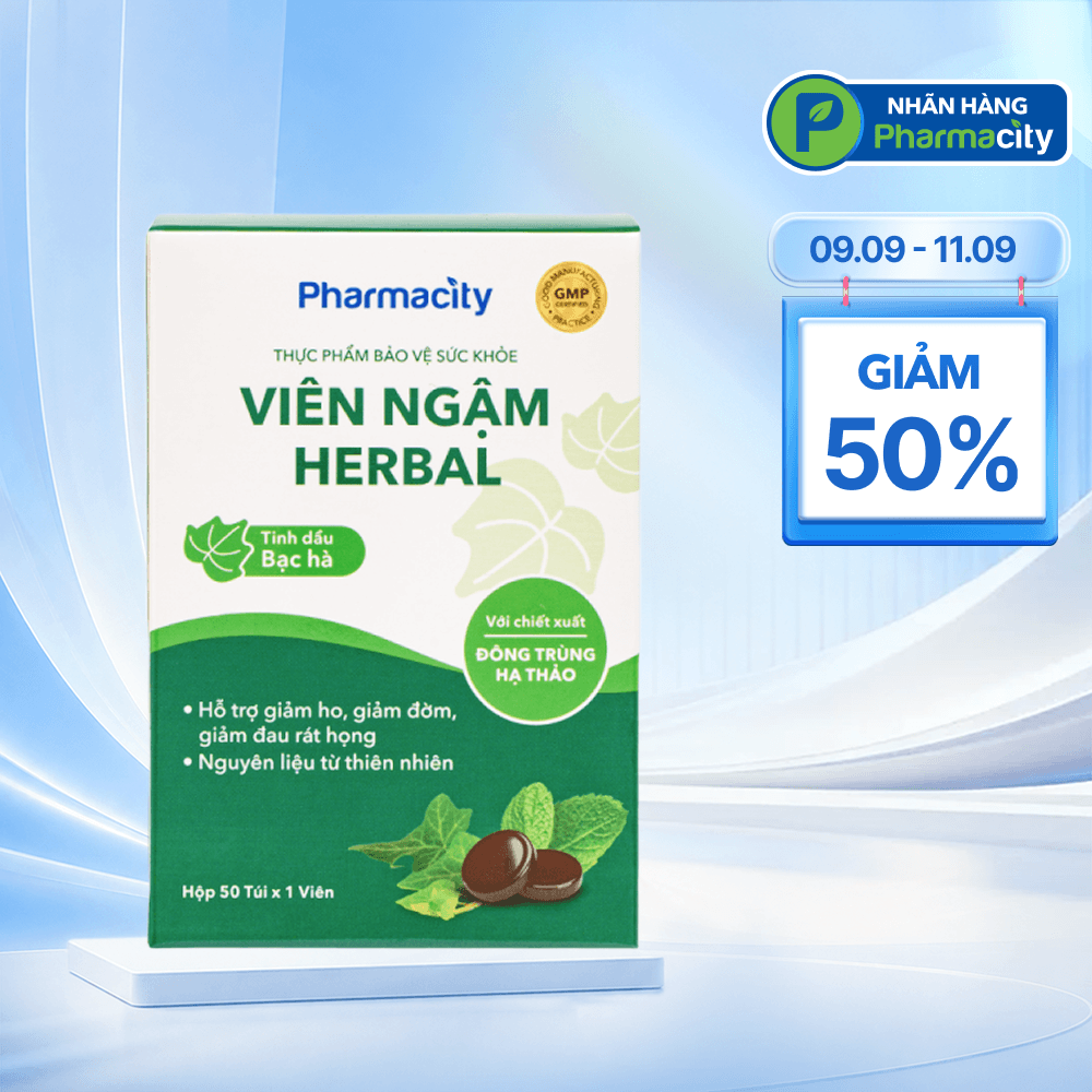 Viên ngậm thảo dược Pharmacity Herbal giảm ho, dịu họng (50 viên)