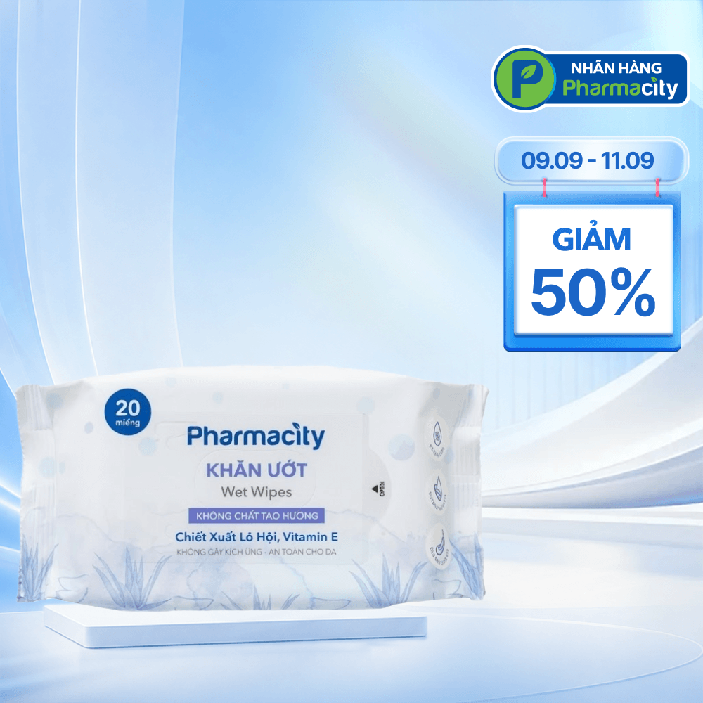 Khăn ướt Pharmacity làm sạch dịu nhẹ, mềm mại da (20 miếng/gói)