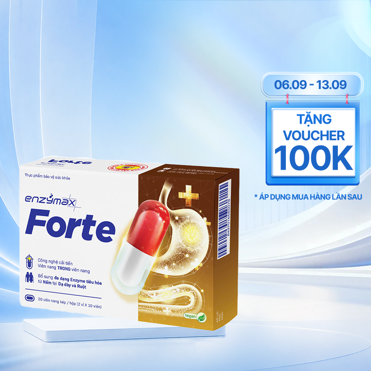 Viên nang kép Enzymax Forte men tiêu hóa hoạt tính cao giúp tiêu hóa nhanh hấp thu tốt (Hộp 20 viên)