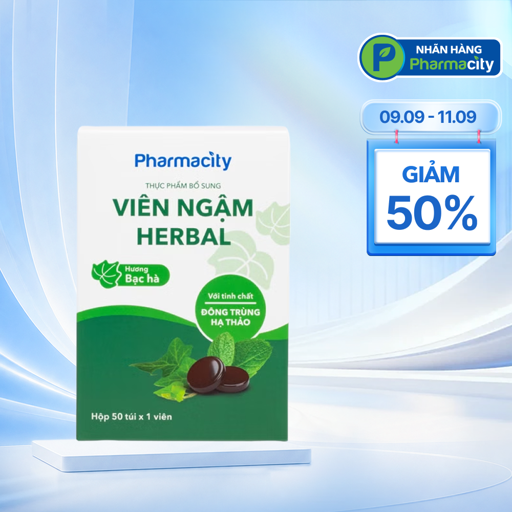 Viên ngậm Herbal Pharmacity Hương Bạc Hà (Hộp 50 túi x 1 viên)