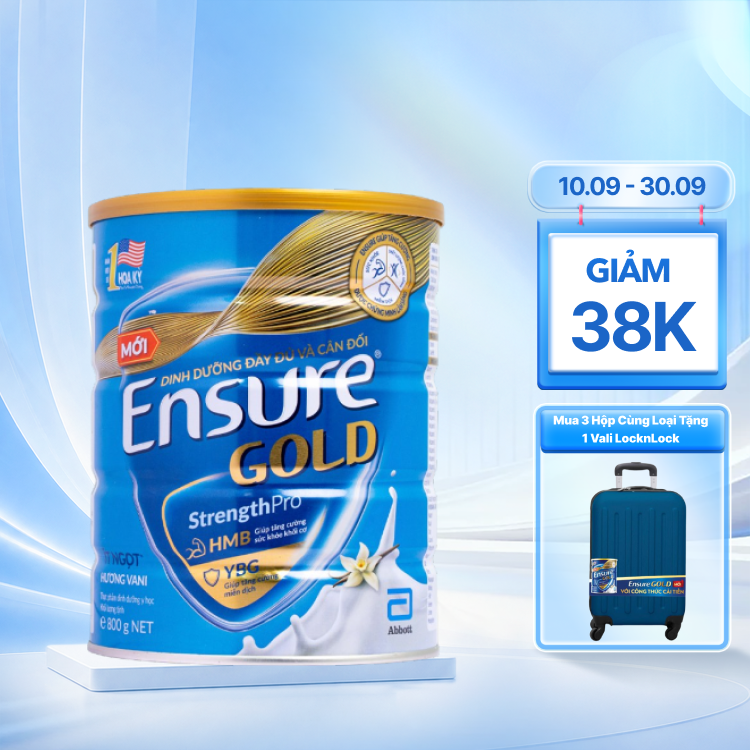 Sữa bột dinh dưỡng ENSURE GOLD tăng cường sức khỏe và hệ miễn dịch hương vani ít ngọt (800g)