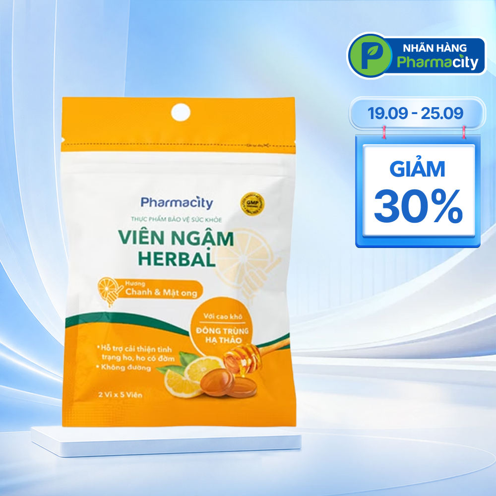 Viên ngậm Herbal hương chanh muối dịu họng, giảm ho (2 vỉ x 5 viên)