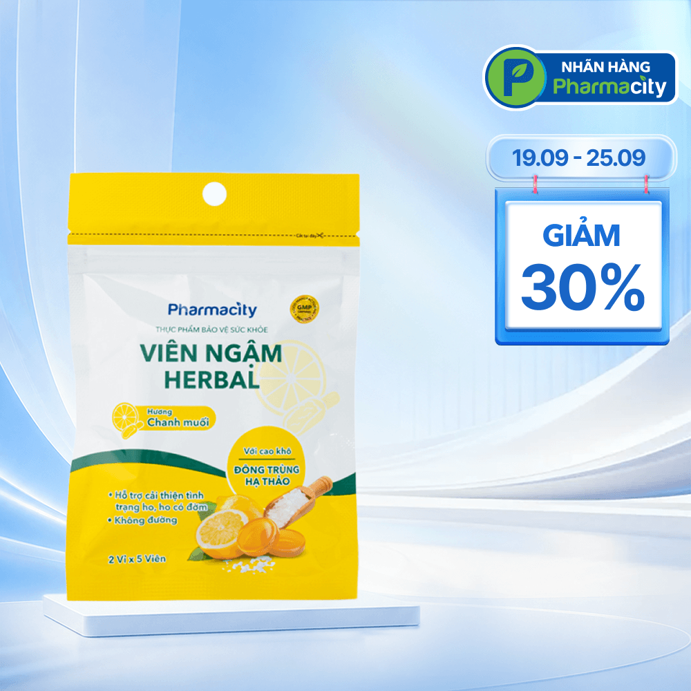Viên Ngậm Pharmacity Herbal Lozenges Hương Chanh Muối Hỗ Trợ Cải Thiện Tình Trạng Ho (2 vỉ x 5 viên)