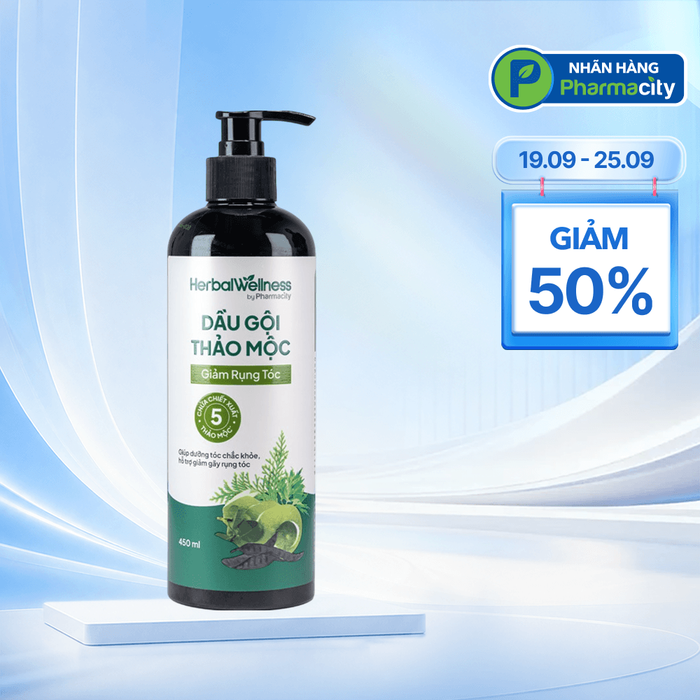 Dầu gội thảo mộc giảm rụng tóc Herbal Wellness by Pharmacity chai 450ml