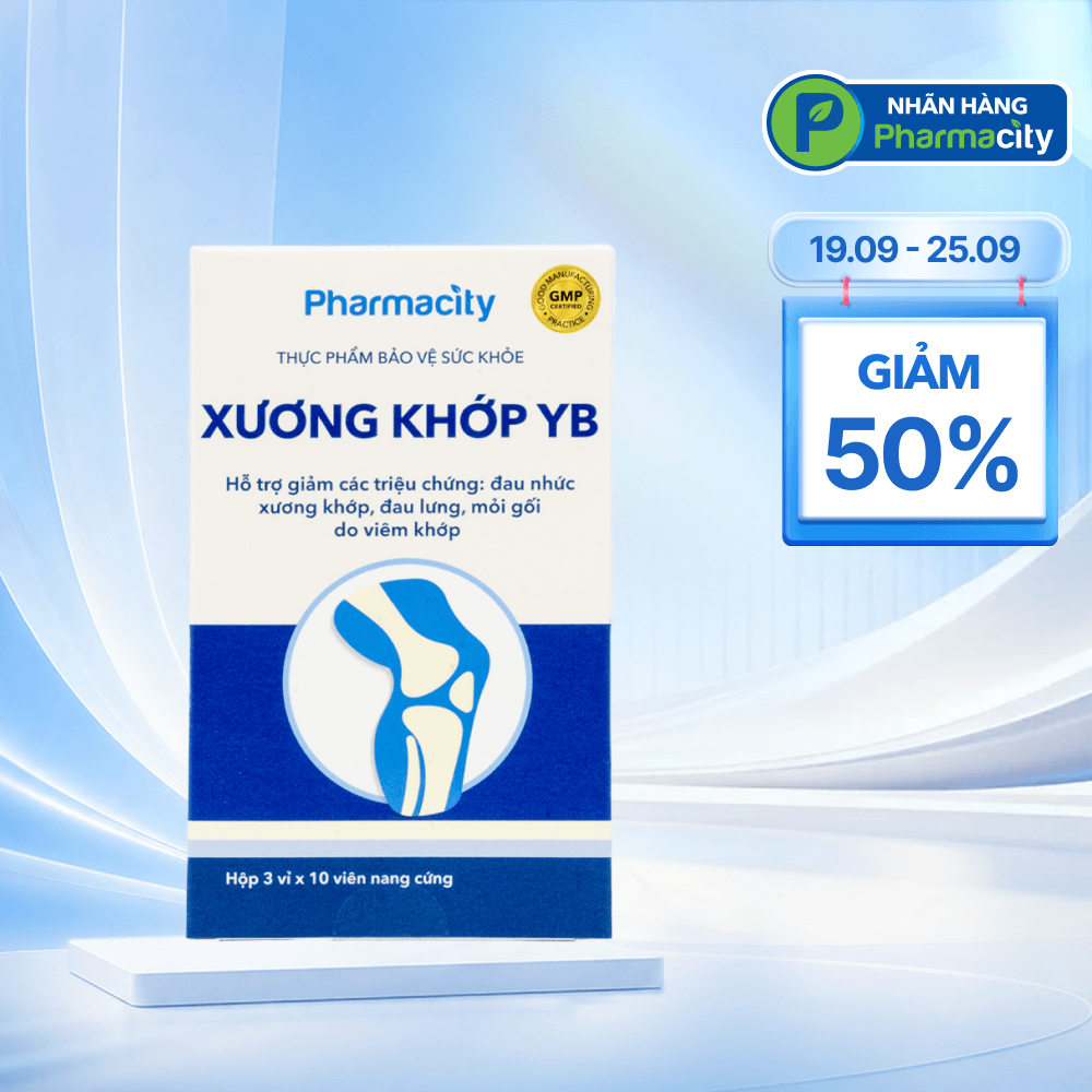 Viên uống Pharmacity Xương Khớp YB hỗ trợ giảm triệu chứng đau nhức xương khớp (Hộp 30 viên nang cứng)