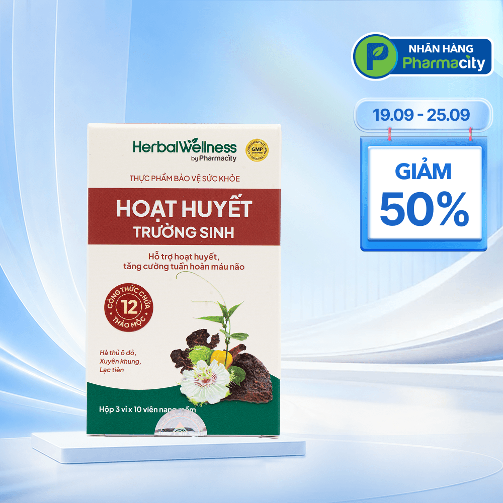 Viên uống Herbal Wellness Hoạt Huyết Trường Sinh hỗ trợ hoạt huyết, tuần hoàn máu não (Hộp 30 viên)