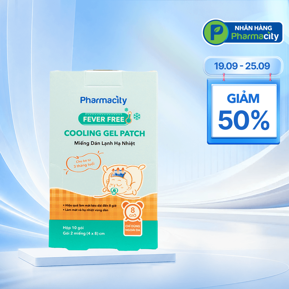 Miếng dán lạnh hạ nhiệt em bé Pharmacity 4cm x 8cm (Hộp 10 gói x 2 miếng)
