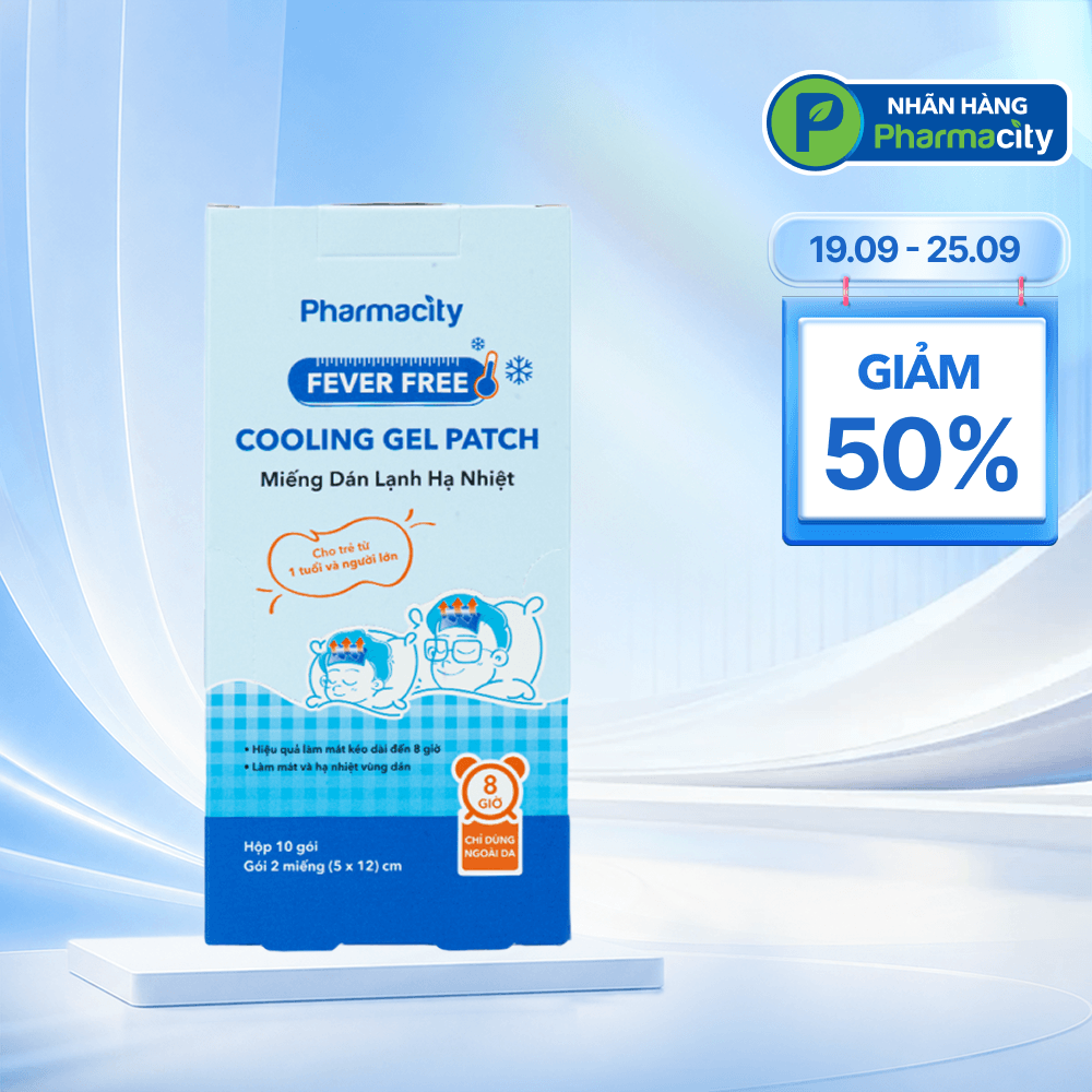 Miếng dán lạnh hạ nhiệt người lớn Pharmacity 5cm x 12cm (Hộp 10 gói x 2 miếng)