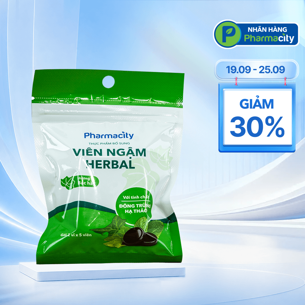 Viên ngậm Herbal Pharmacity Hương Bạc Hà (2 Vỉ x 5 viên)