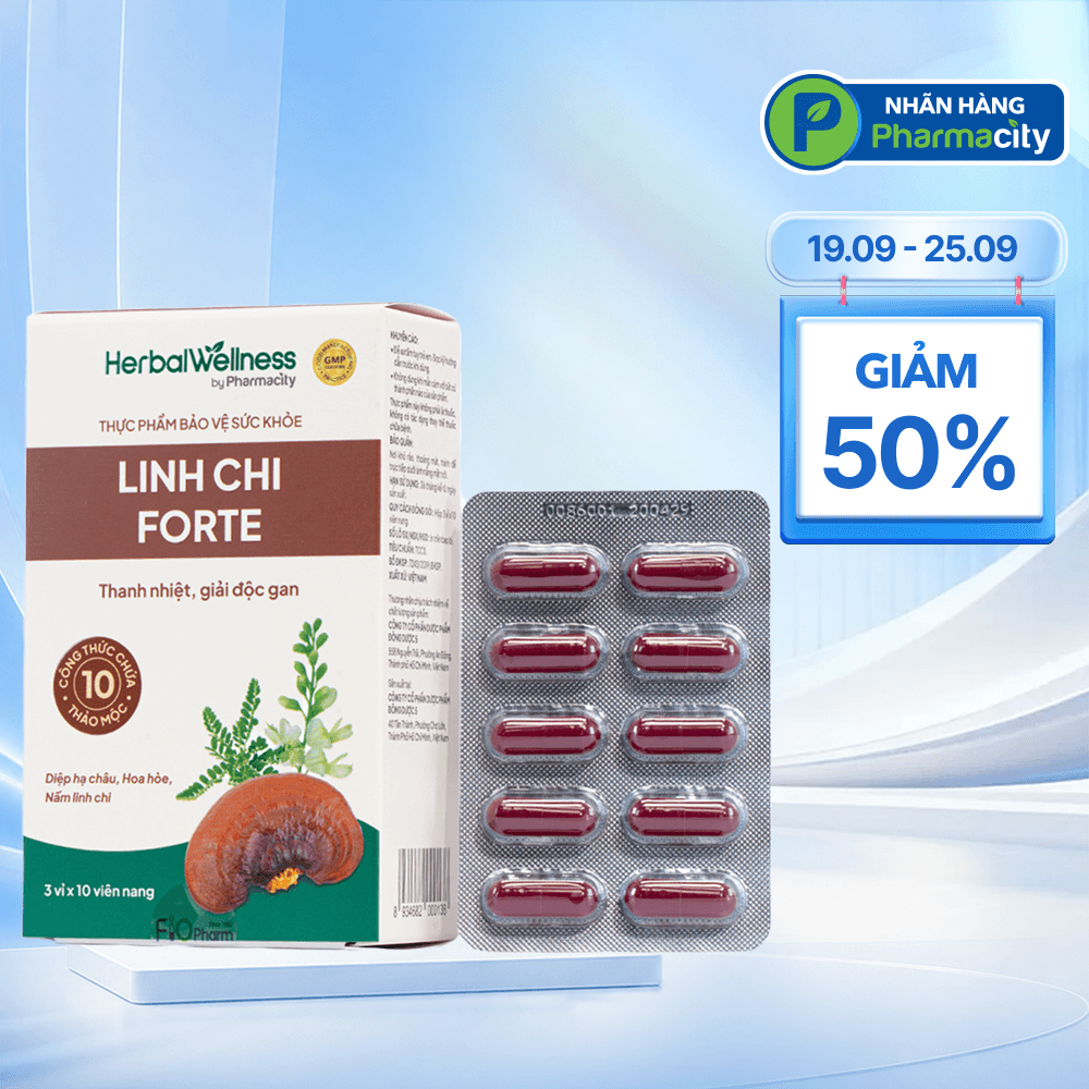Viên uống Herbal Wellness Linh Chi Forte hỗ trợ thanh nhiệt, tăng cường chức năng gan (Hộp 30 viên)
