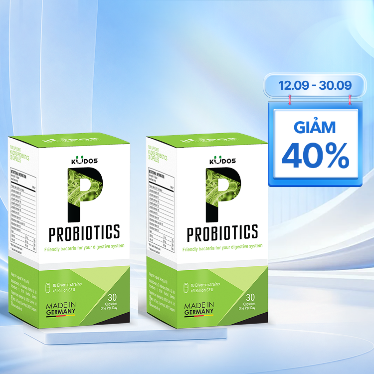 Combo 2 Viên uống Kudos Probiotics bổ sung lợi khuẩn đường ruột, tốt cho tiêu hóa. (Hộp 30 viên)