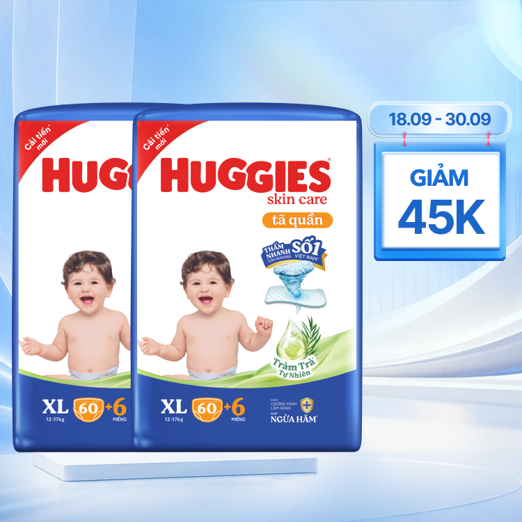 Combo 2 Gói Huggies Skincare Tã Quần Cực Đại Size XL 60 Miếng