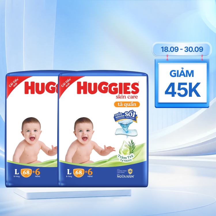Combo 2 Gói Huggies Skincare Tã Quần Size L 68 Miếng