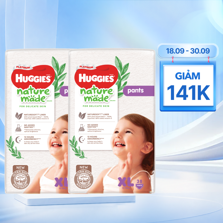 Combo 2 Gói Huggies Nature Made Tã Quần Siêu Cao Cấp Size XL 38 Miếng