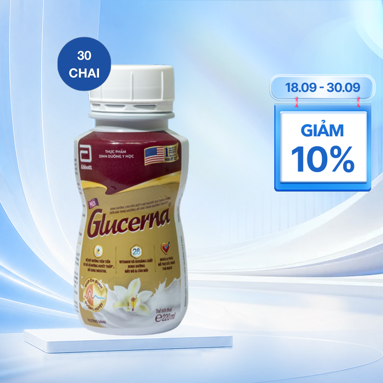 Combo 5 Lốc Sữa nước dinh dưỡng ABBOTT GLUCERNA cho người đái tháo đường hương vani (Chai 220g)