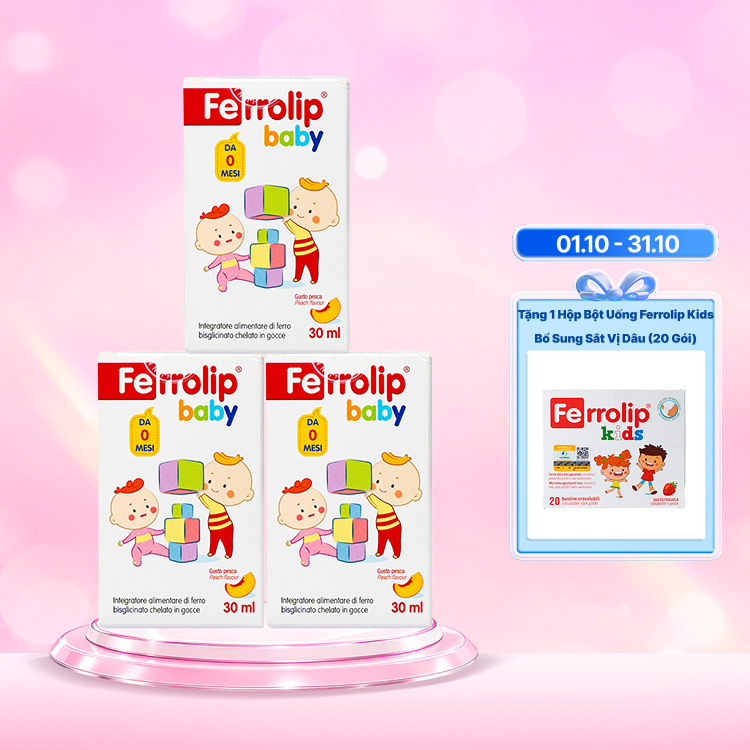 Combo 3 lọ thực phẩm bảo vệ sức khỏe Ferrolip baby bổ sung sắt cho cơ thể (Lọ 30ml)