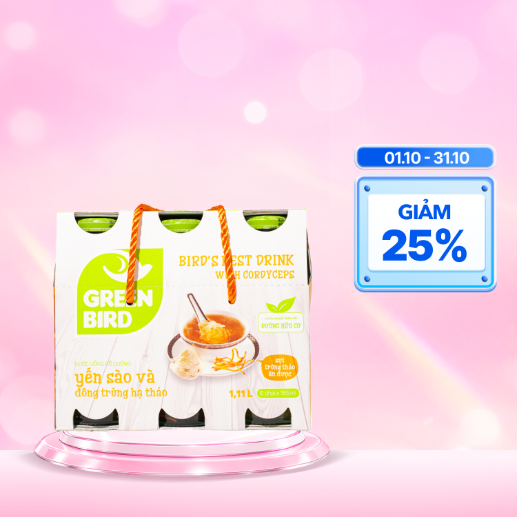Nước yến sào và đông trùng hạ thảo Greenbird bổ sung dinh dưỡng (Lốc 6 chai)