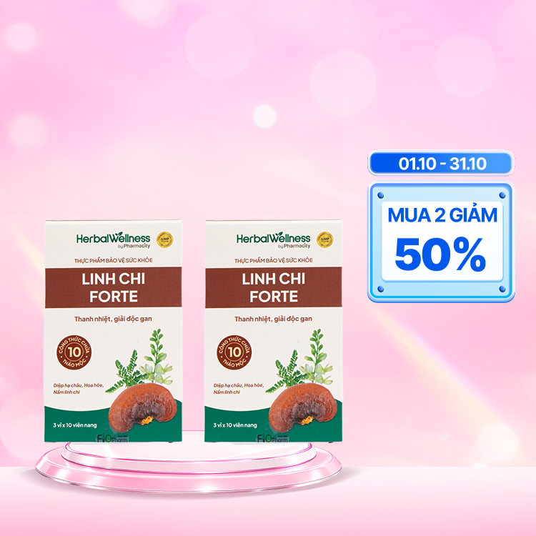 Combo 2 Hộp Viên uống Herbal Wellness Linh Chi Forte hỗ trợ thanh nhiệt, tăng cường chức năng gan (Hộp 30 viên)