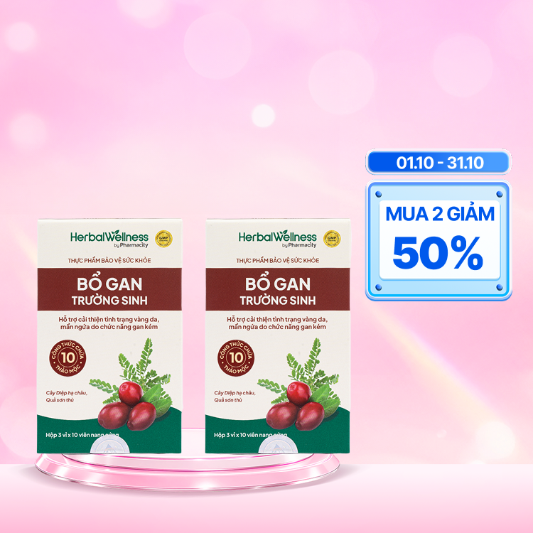 Combo 2 hộp Viên uống Herbal Wellness Bổ Gan Trường Sinh hỗ trợ cải thiện chức năng gan (Hộp 30 viên)