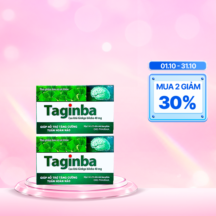 Combo 2 Hộp Thực phẩm bảo vệ sức khỏe TAGINBA Hỗ Trợ Tăng Cường Tuần Hoàn Não ( Hộp 2 vỉ x 15 viên)