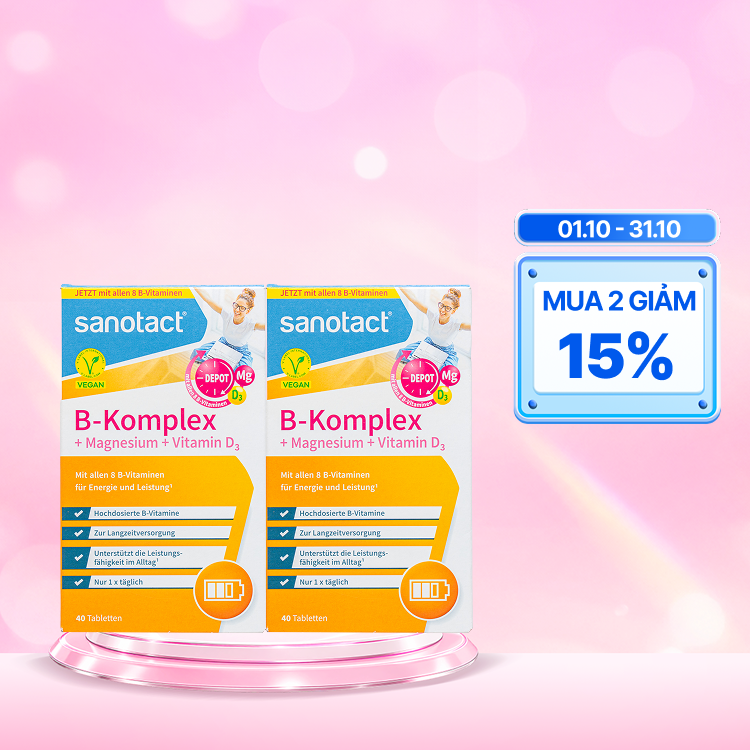 Combo 2 Sanotact B-Komplex Magnesium D3 hỗ trợ tăng sức đề kháng (Hộp 40 viên)