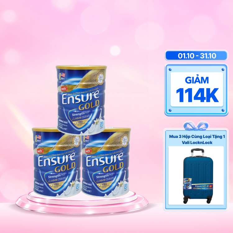 Combo 3 lon Sữa bột dinh dưỡng ENSURE GOLD hỗ trợ tăng cường sức khỏe và hệ miễn dịch hương vani (800g)
