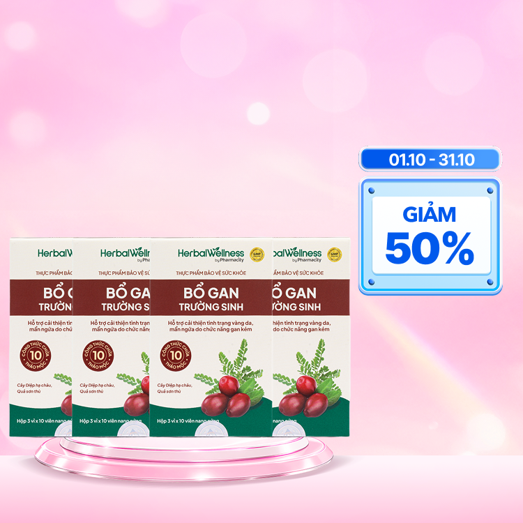Combo 4 Hộp Viên uống Herbal Wellness Bổ Gan Trường Sinh hỗ trợ cải thiện chức năng gan (30 viên)