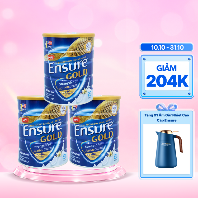 Combo 3 lon Sữa bột dinh dưỡng ENSURE GOLD hỗ trợ tăng cường sức khỏe và hệ miễn dịch hương vani (800g)