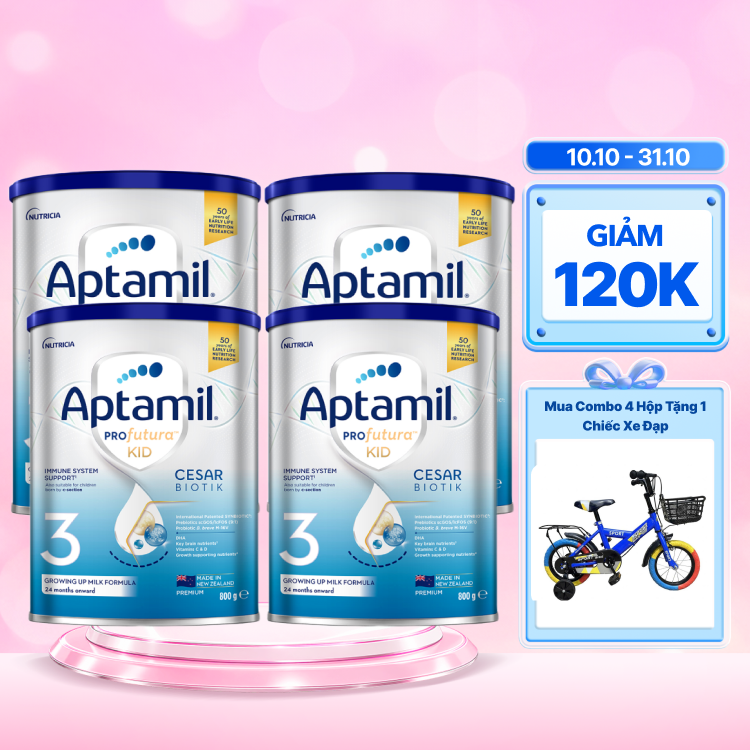 Combo 4 Lon Sữa bột dinh dưỡng Aptamil Profutura 3 Cesar cho trẻ trên 2 tuổi (Lon 800g)